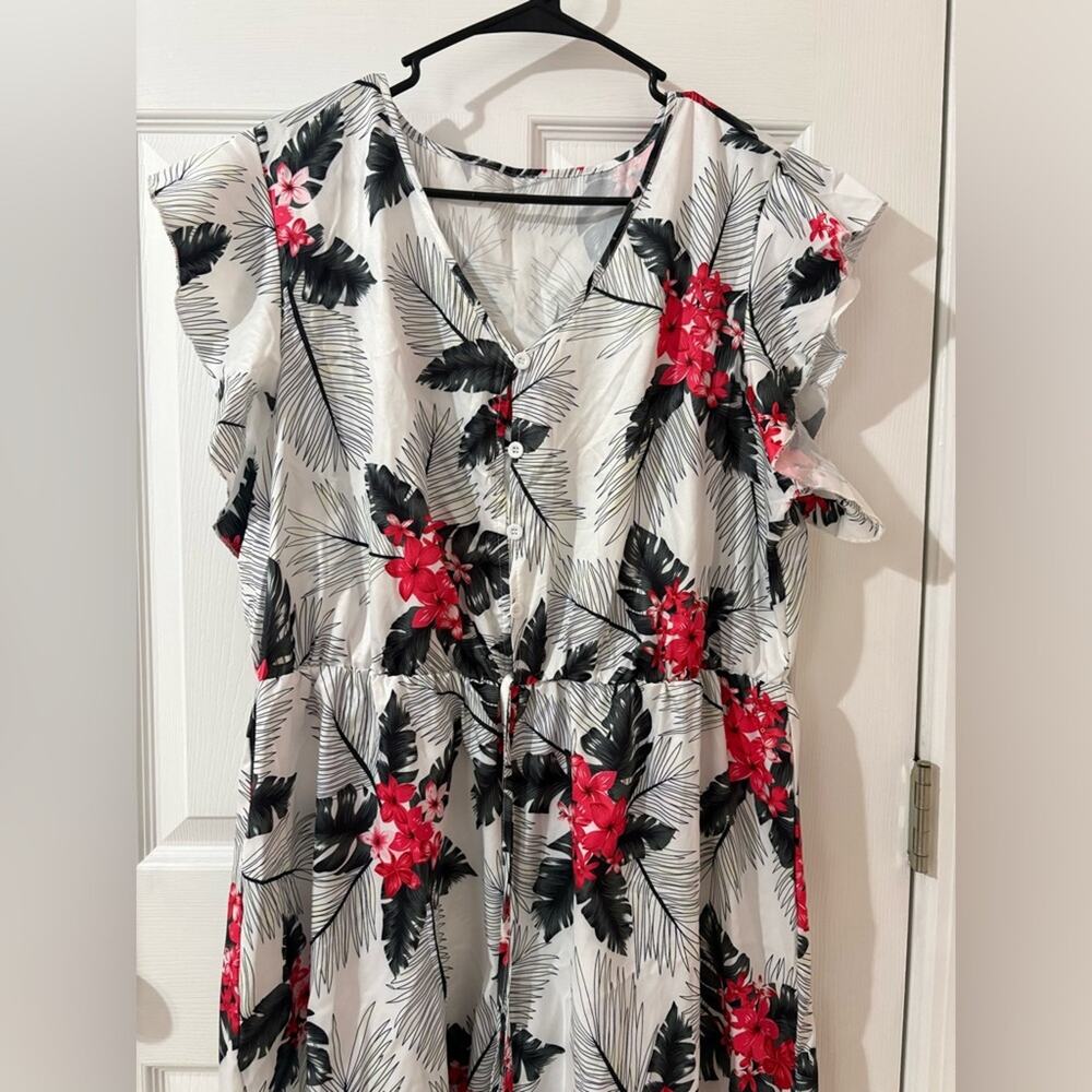 Emery Rose White Floral Button‑Front Dress – XL